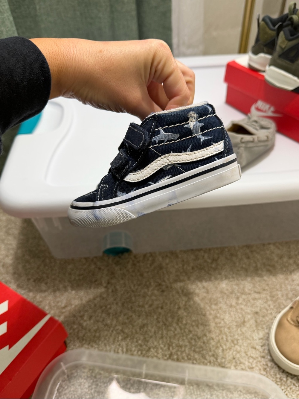 Vans Navy Shark High-Top Kids Sneakers with White Stripe